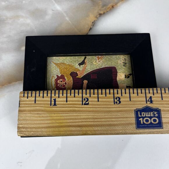 Vintage Folk Art 2 Miniature Painting Signed Annie B Giblin Angel Crow Sunflower - Picture 7 of 13